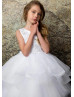 Beaded White Lace Tulle Layered Flower Girl Dress